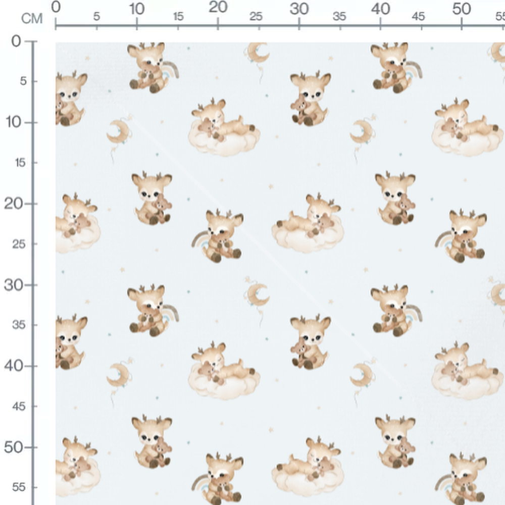 Tissu - Faons et peluches sur bleu