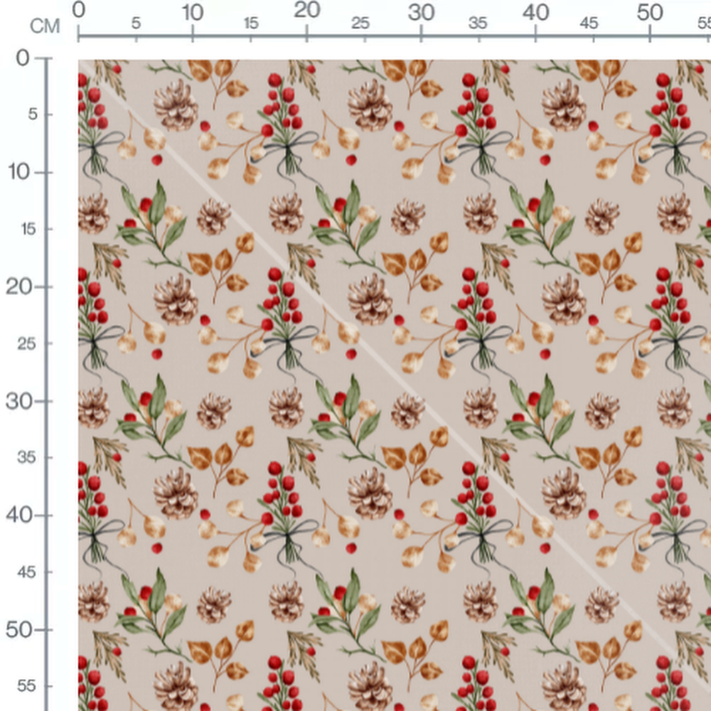 Tissu - Fleurs rouges sur fond beige