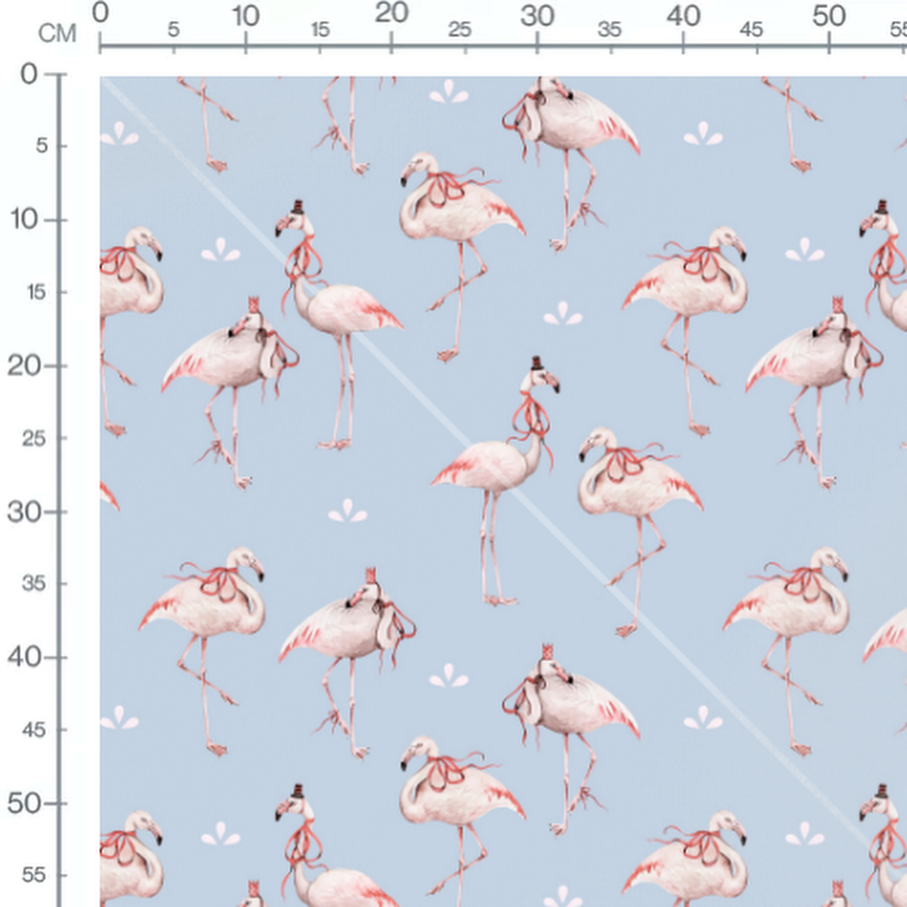 Tissu - Flamants roses chapeautés bleu