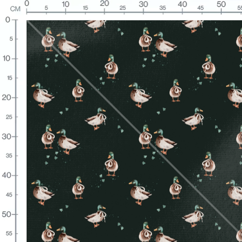 Tissu - Canards noirs et empreintes vertes 2
