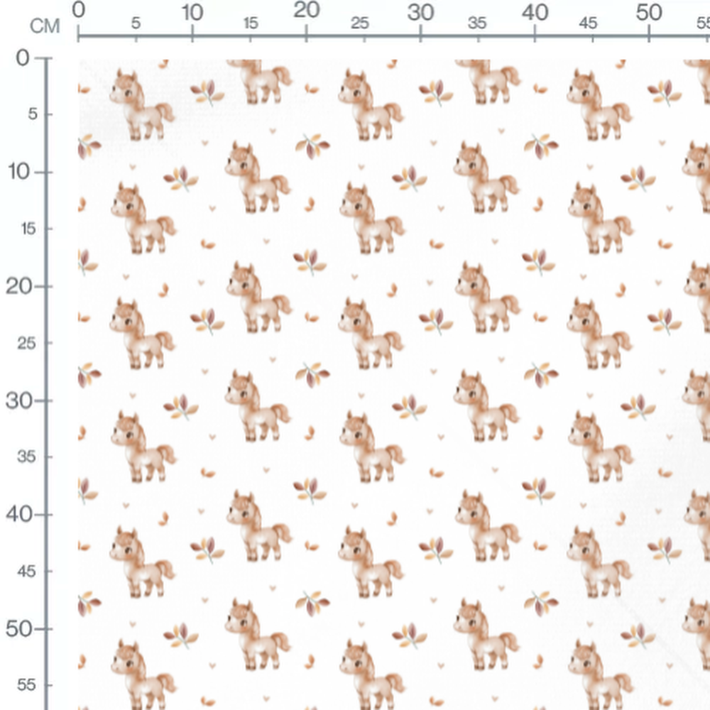 Tissu - Petits chevaux et feuilles