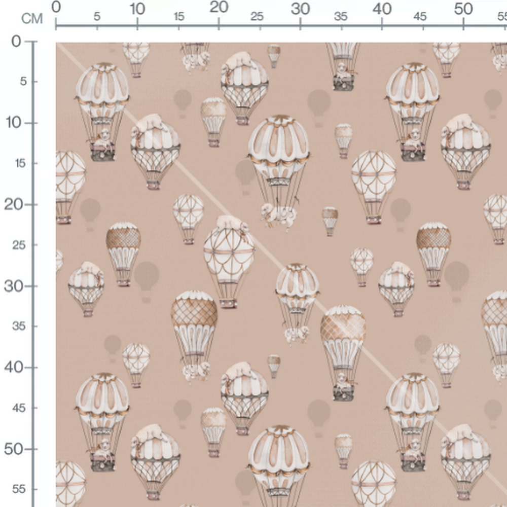 Tissu - Montgolfières blanches et chats