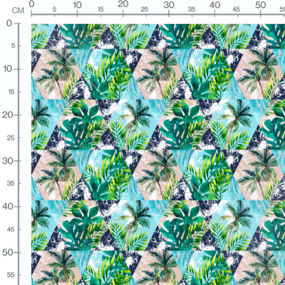 Tissu - Feuilles tropicales et triangles