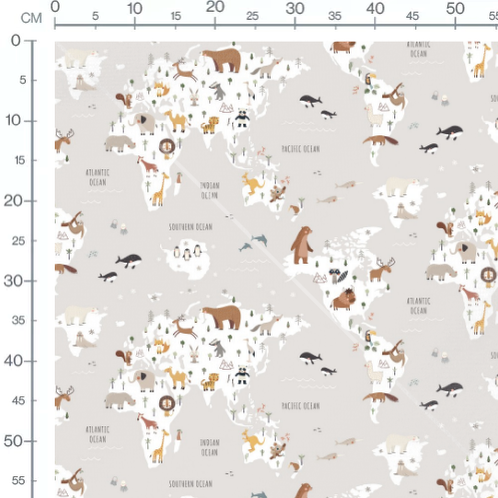 Tissu - Animaux marron sur carte beige
