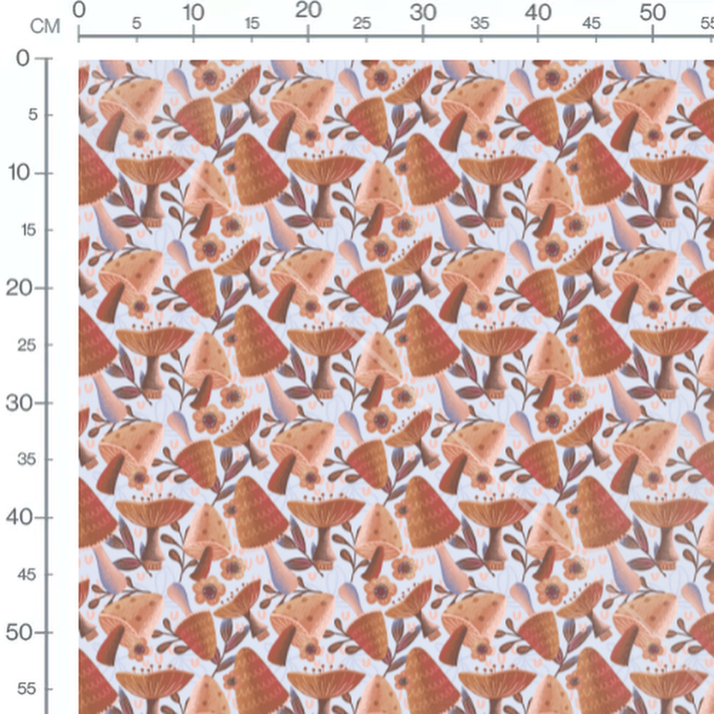 Tissu - Fleurs marron sur bleu clair