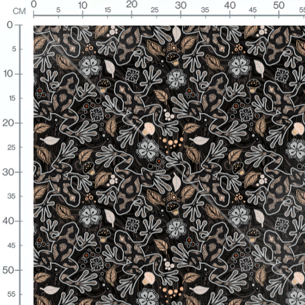 Tissu - Grenouilles et champignons noirs