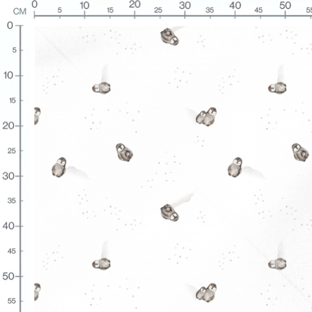 Tissu - Pingouins gris doux et points