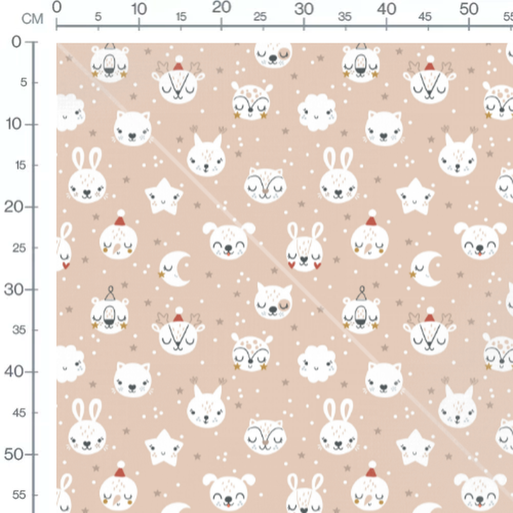 Tissu - Visages d'animaux et étoiles