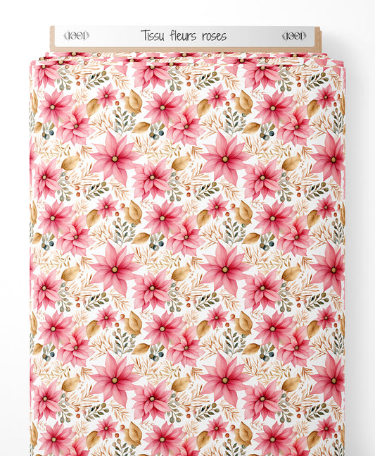Tissu - fleurs roses