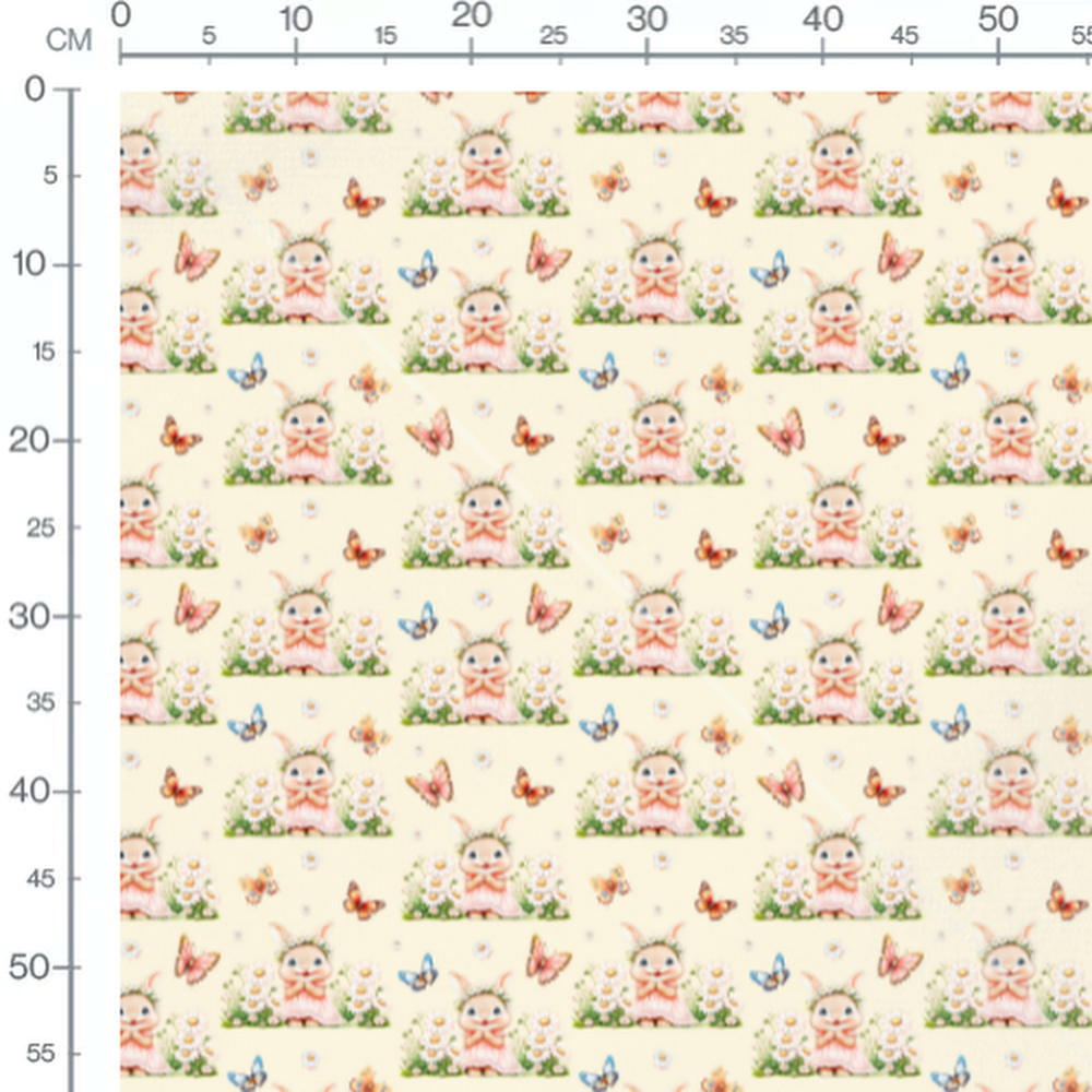 Tissu - Lapins et papillons colorés