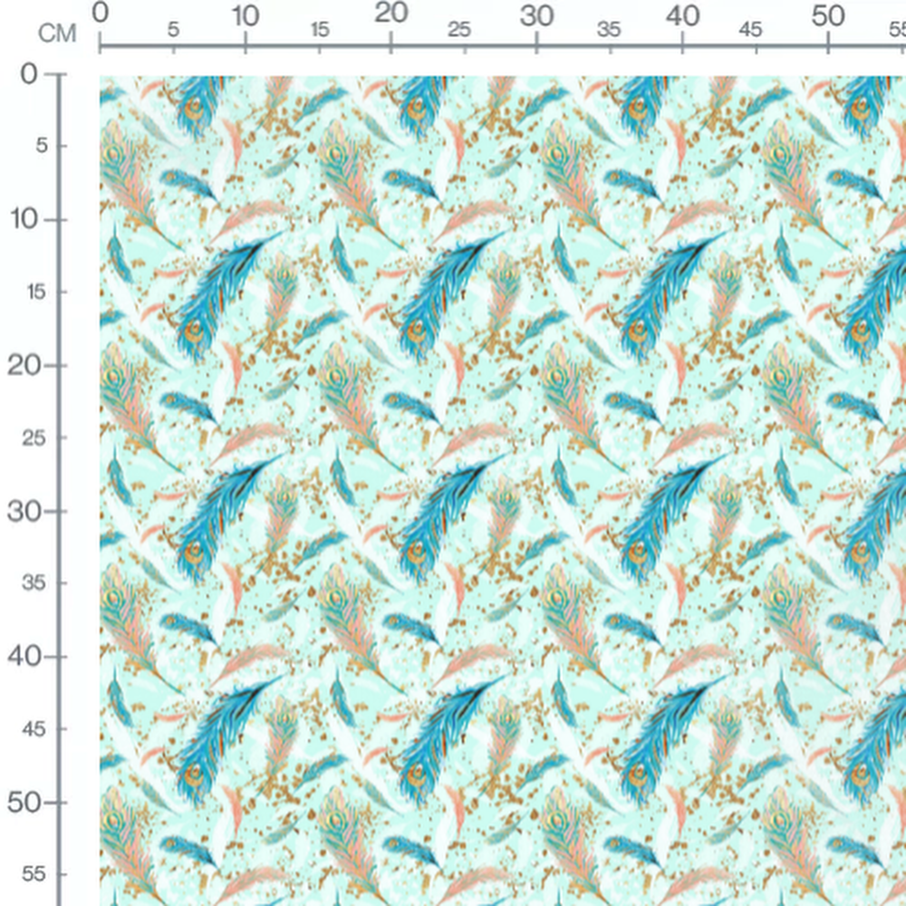 Tissu - Plumes bleues et dorées