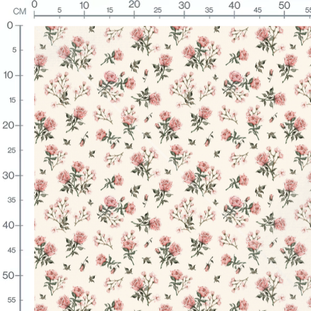Tissu - Roses variées sur fond crème