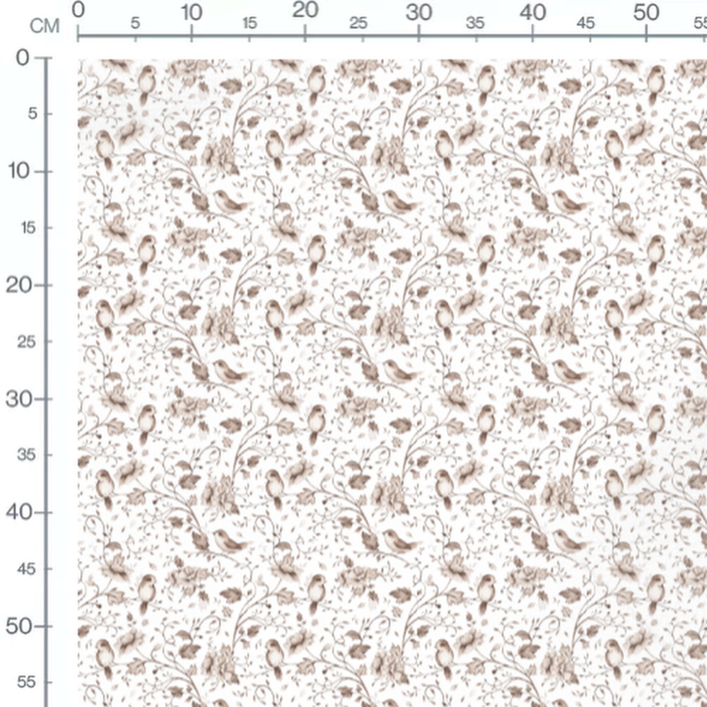 Tissu - Oiseaux perchés sur fond blanc