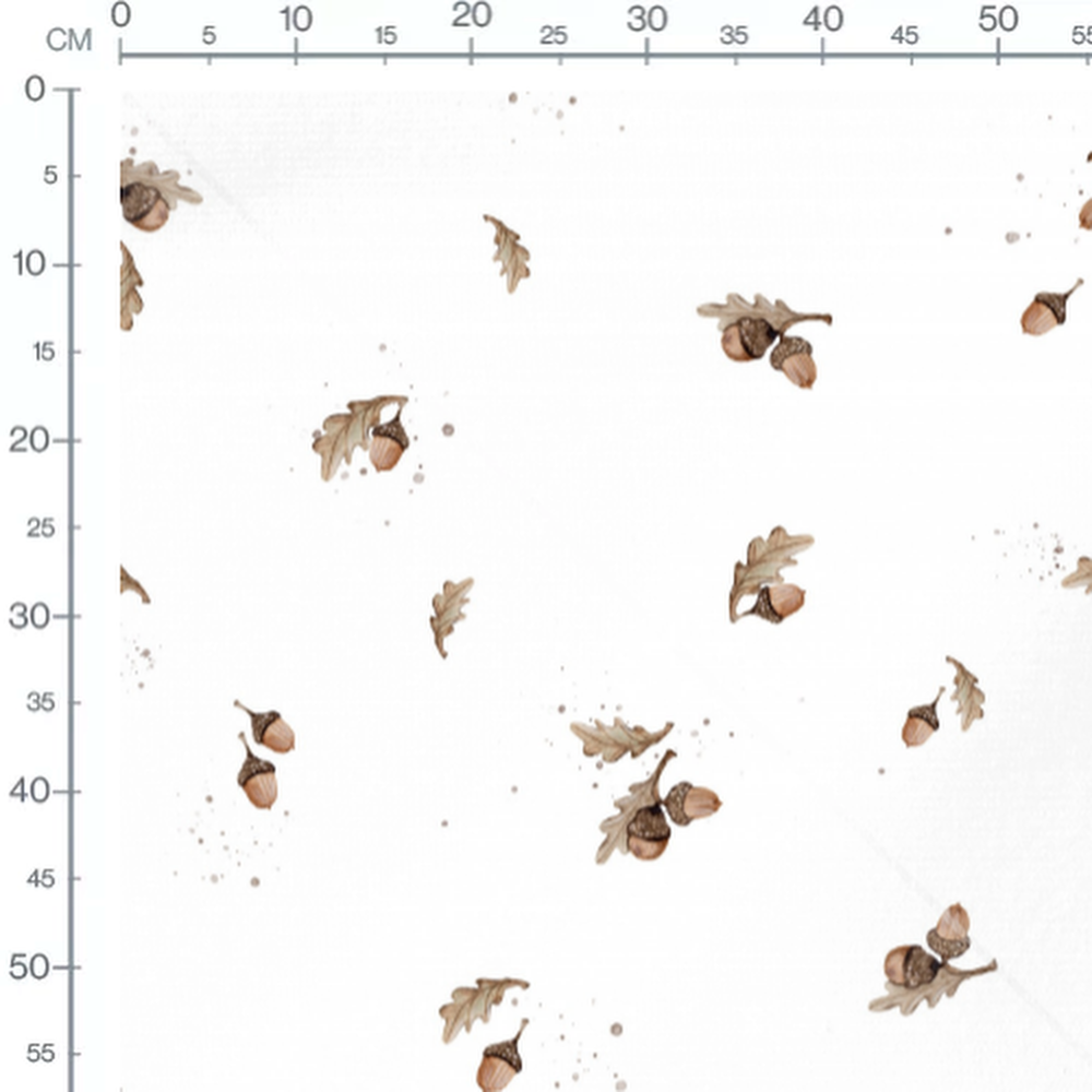 Tissu - Glands et feuilles sur blanc
