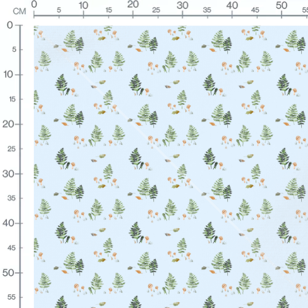 Tissu - Champignons et fougères vertes