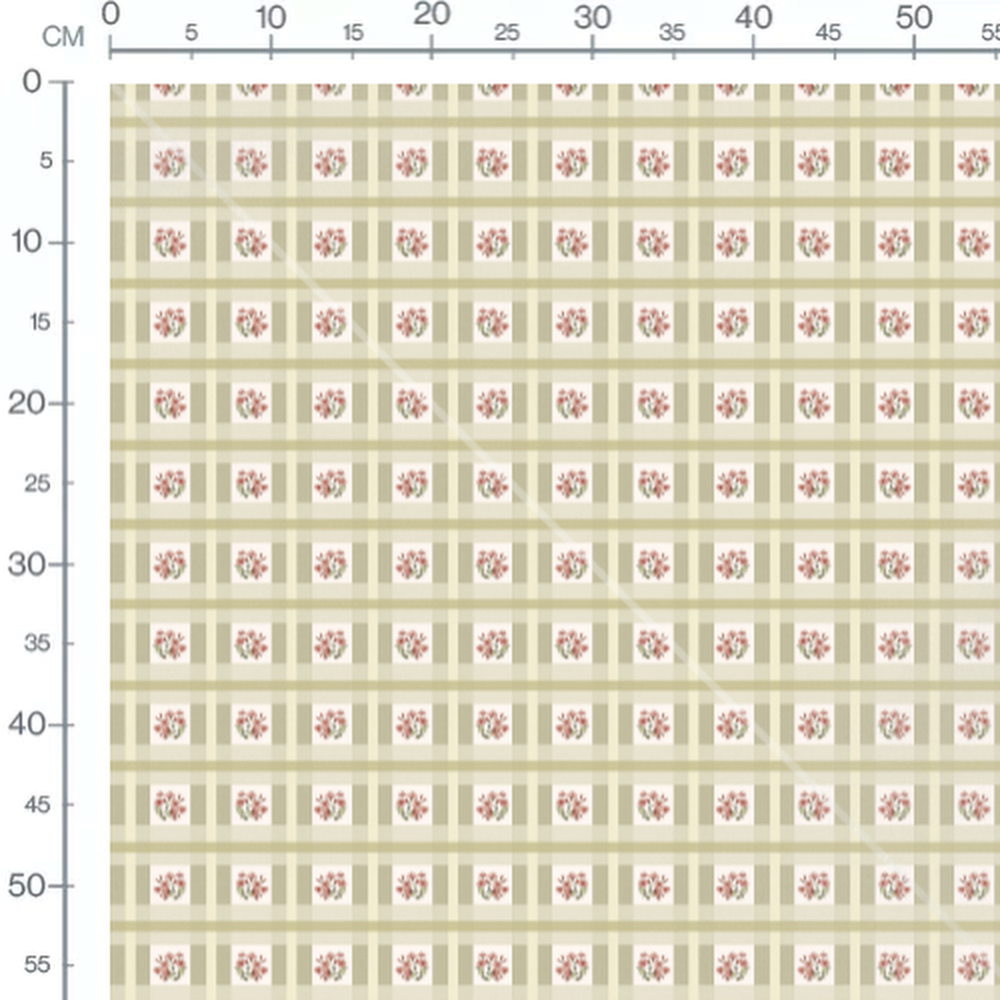 Tissu - Carreaux avec fleurs roses