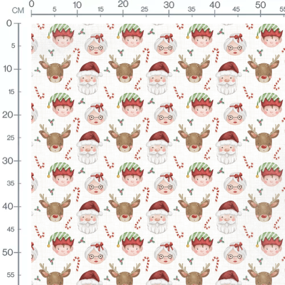 Tissu - Visages de Noël aquarelle