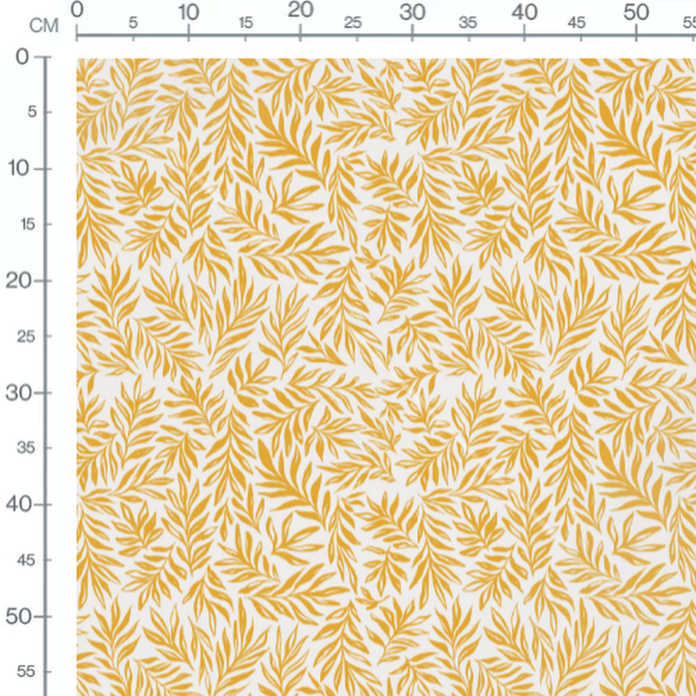 Tissu - Feuilles dorées sur blanc