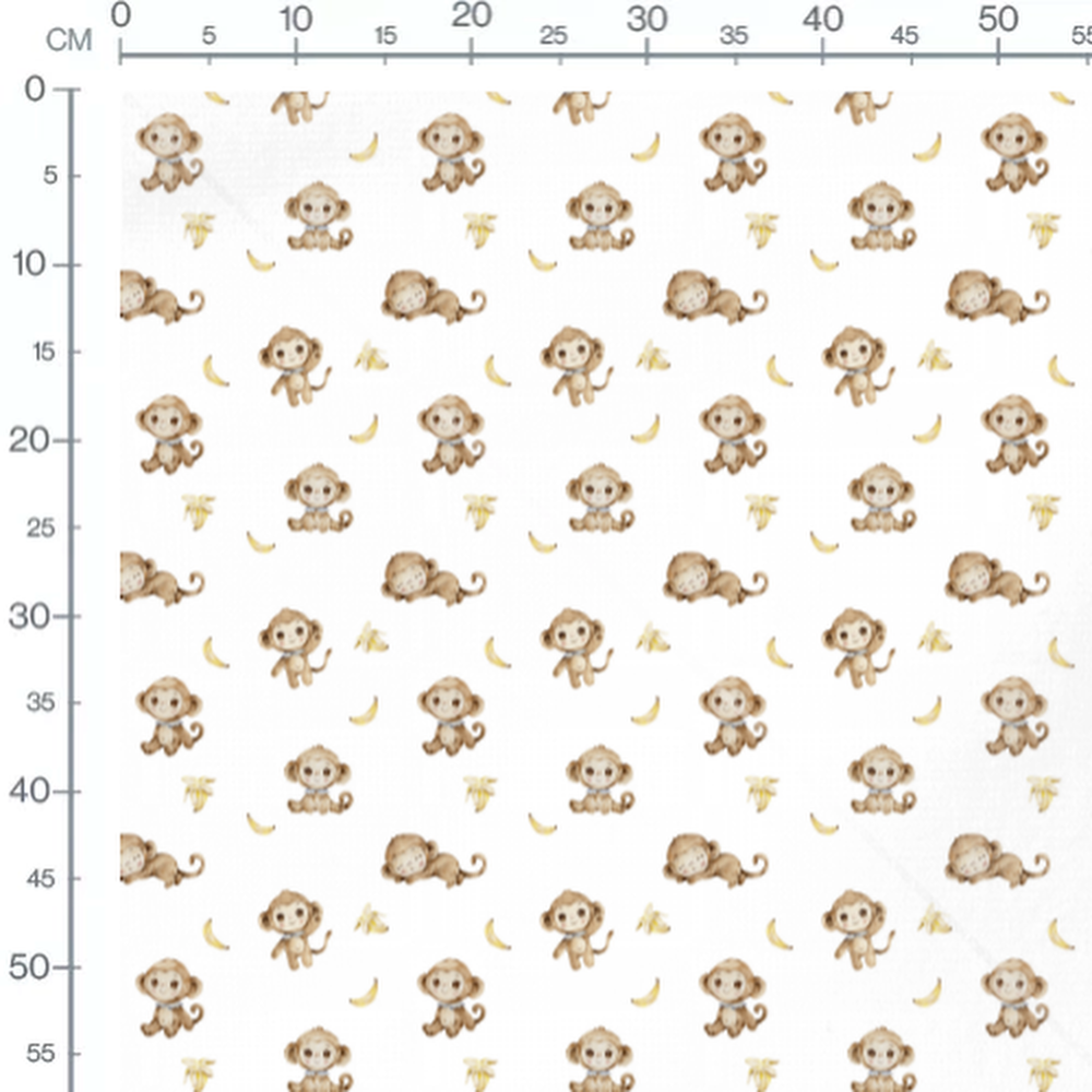 Tissu - Singes bruns et bananes blanches
