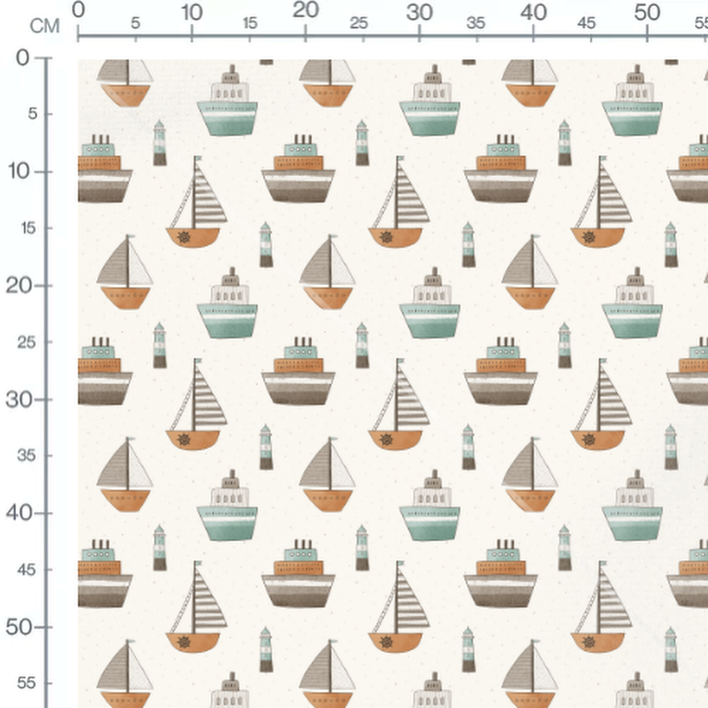 Tissu - Bateaux et phares terreux