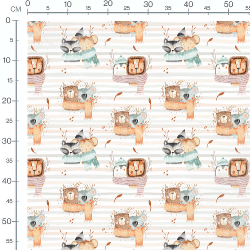 Tissu - Animaux colorés sur rayures 2