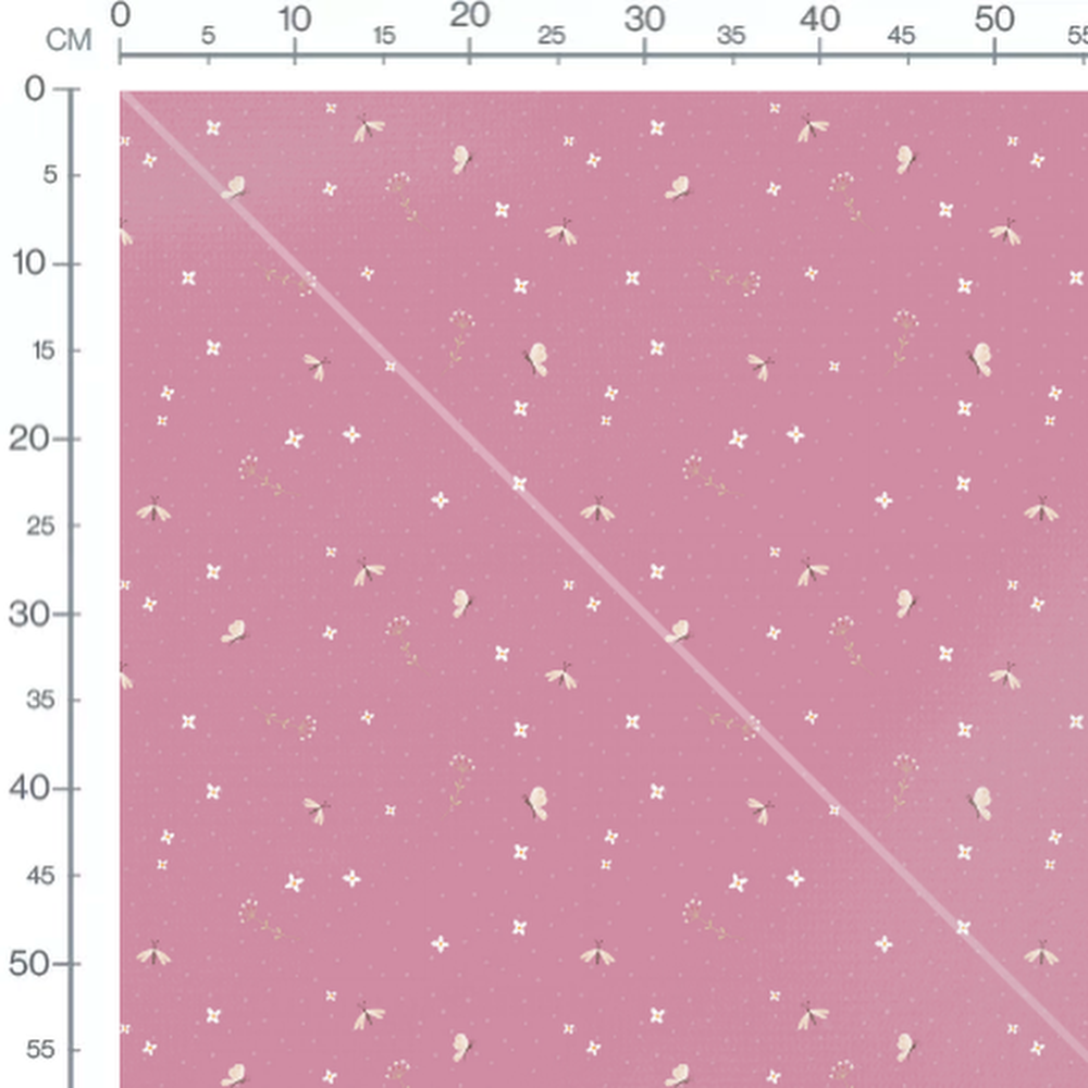 Tissu - Papillons et fleurs roses