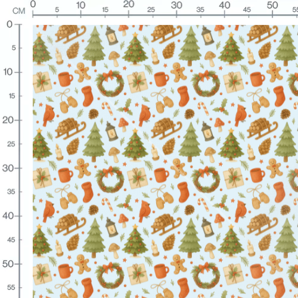 Tissu - Noël coloré sur fond bleu