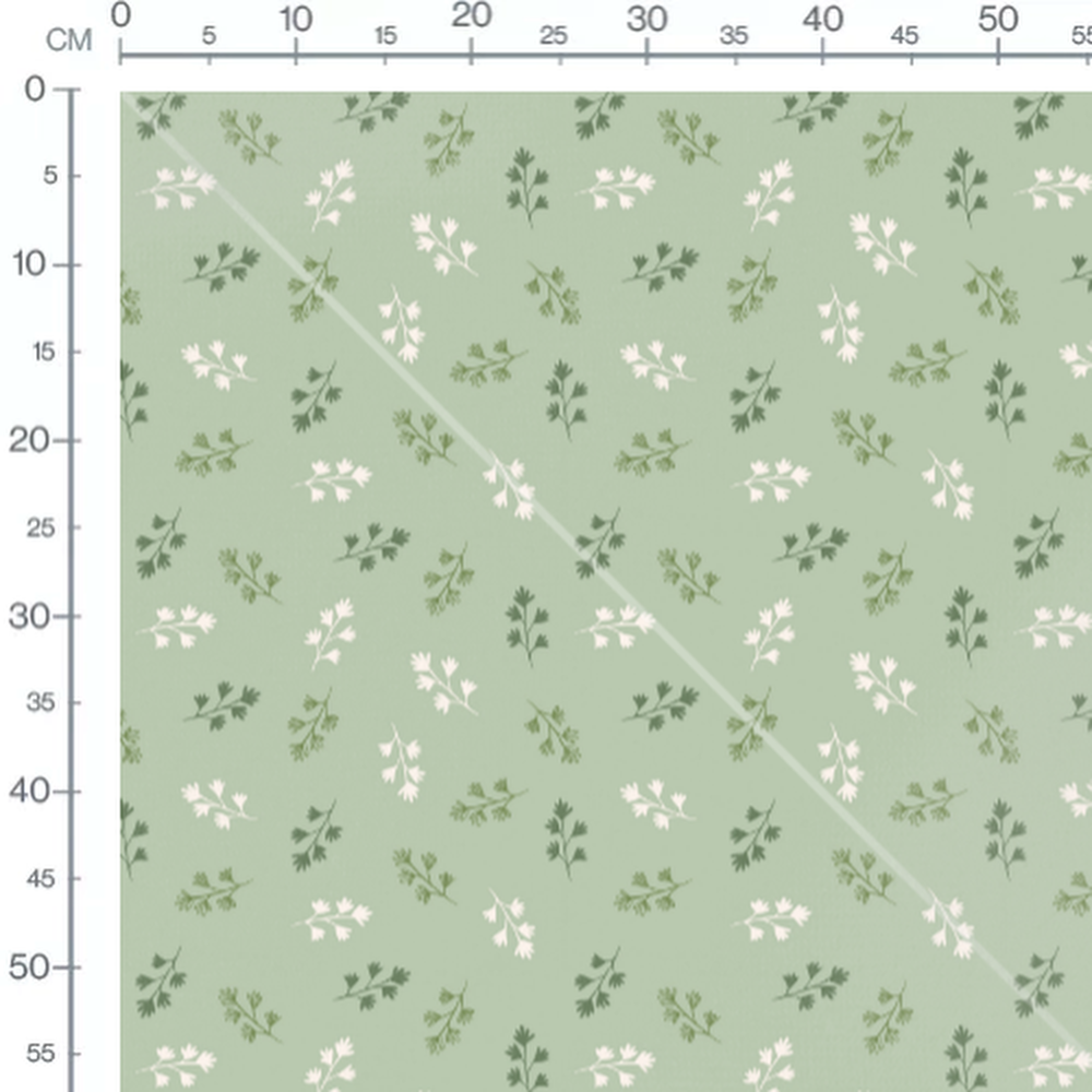 Tissu - Feuilles vertes et blanches