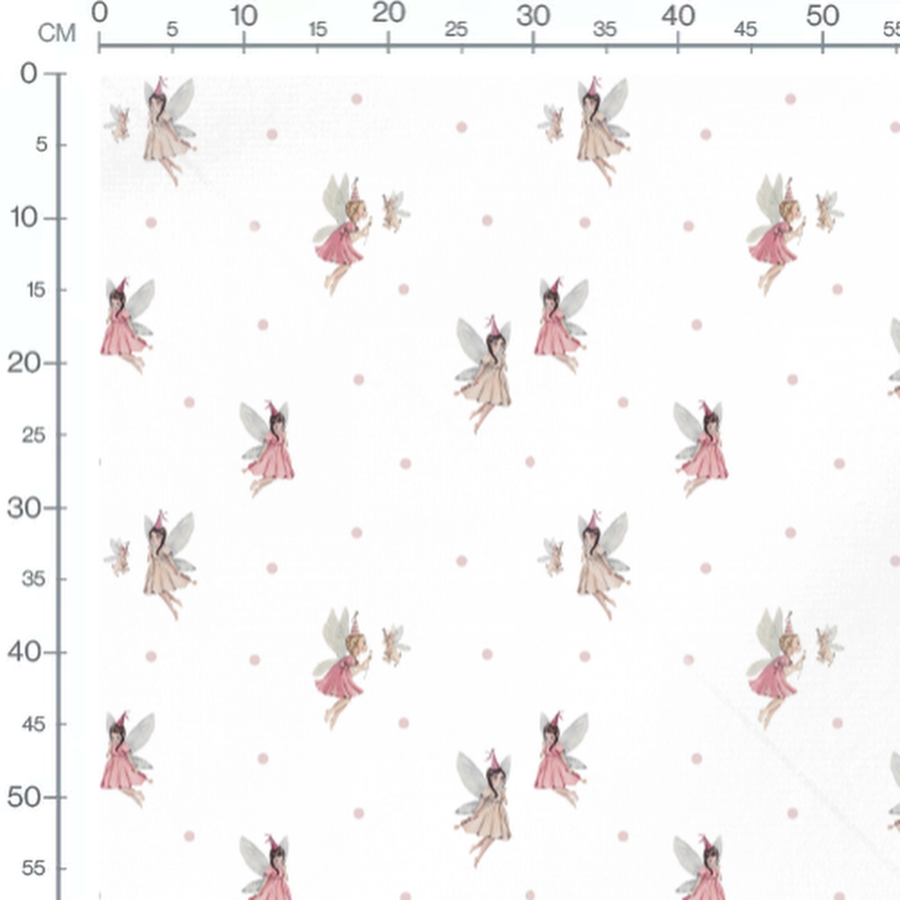 Tissu - Fées roses sur fond blanc