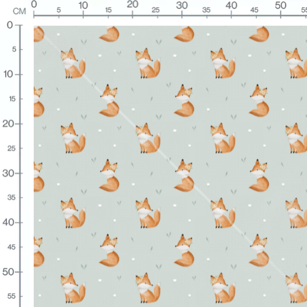 Tissu - Renards et fleurs sur vert