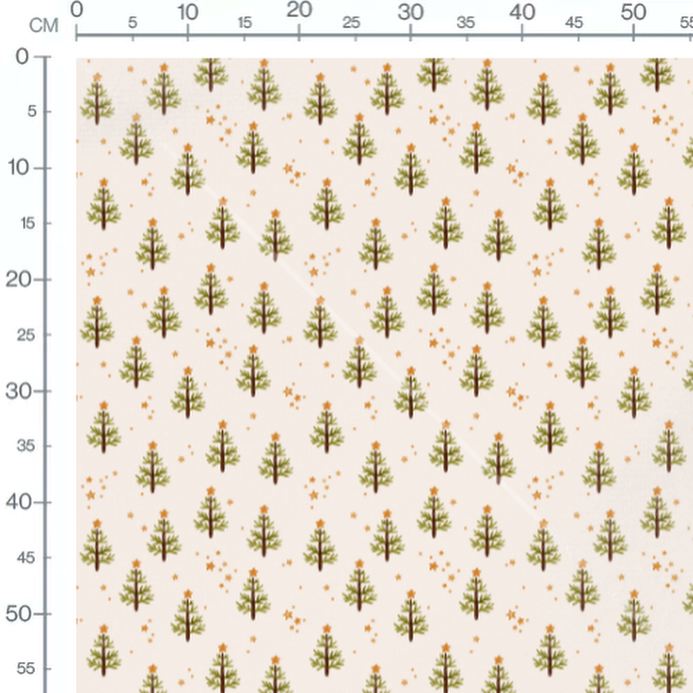 Tissu - Sapins verts et étoiles beiges