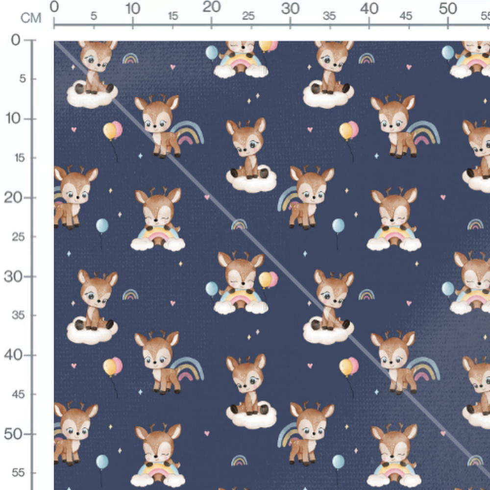 Tissu - Faons et arcs-en-ciel bleu