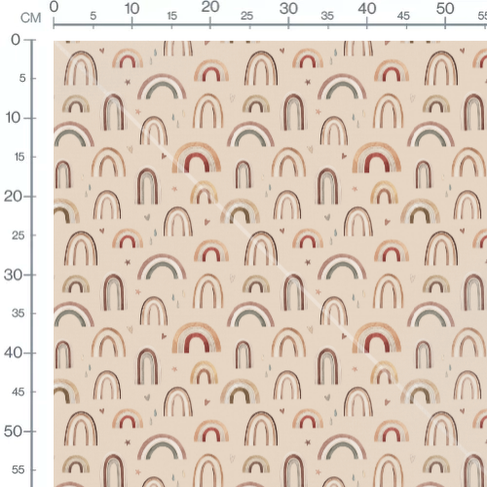 Tissu - Arcs-en-ciel pastel sur beige