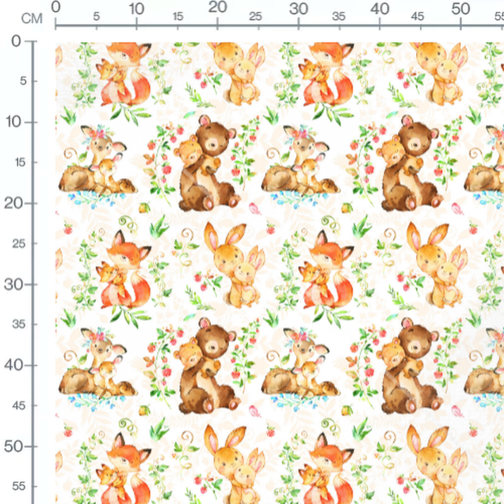 Tissu - Animaux câlins sur fond blanc