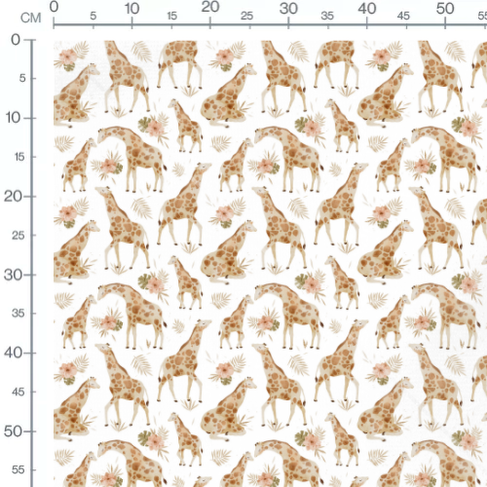 Tissu - Girafes et feuillages tropicaux