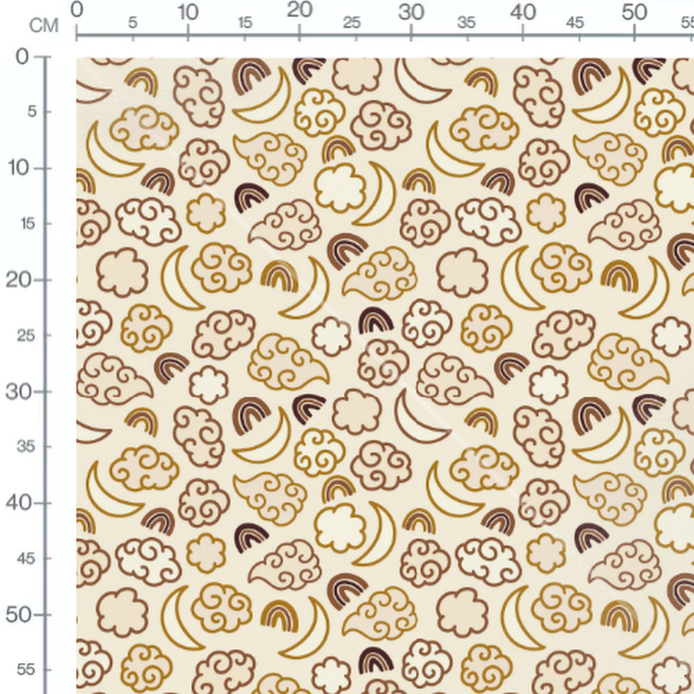 Tissu - Nuages et arcs marron crème