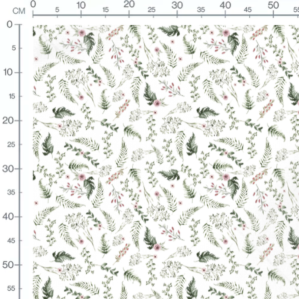 Tissu - Feuillages et fleurs aquarelle
