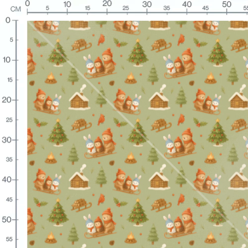 Tissu - Luge d'animaux sur fond vert