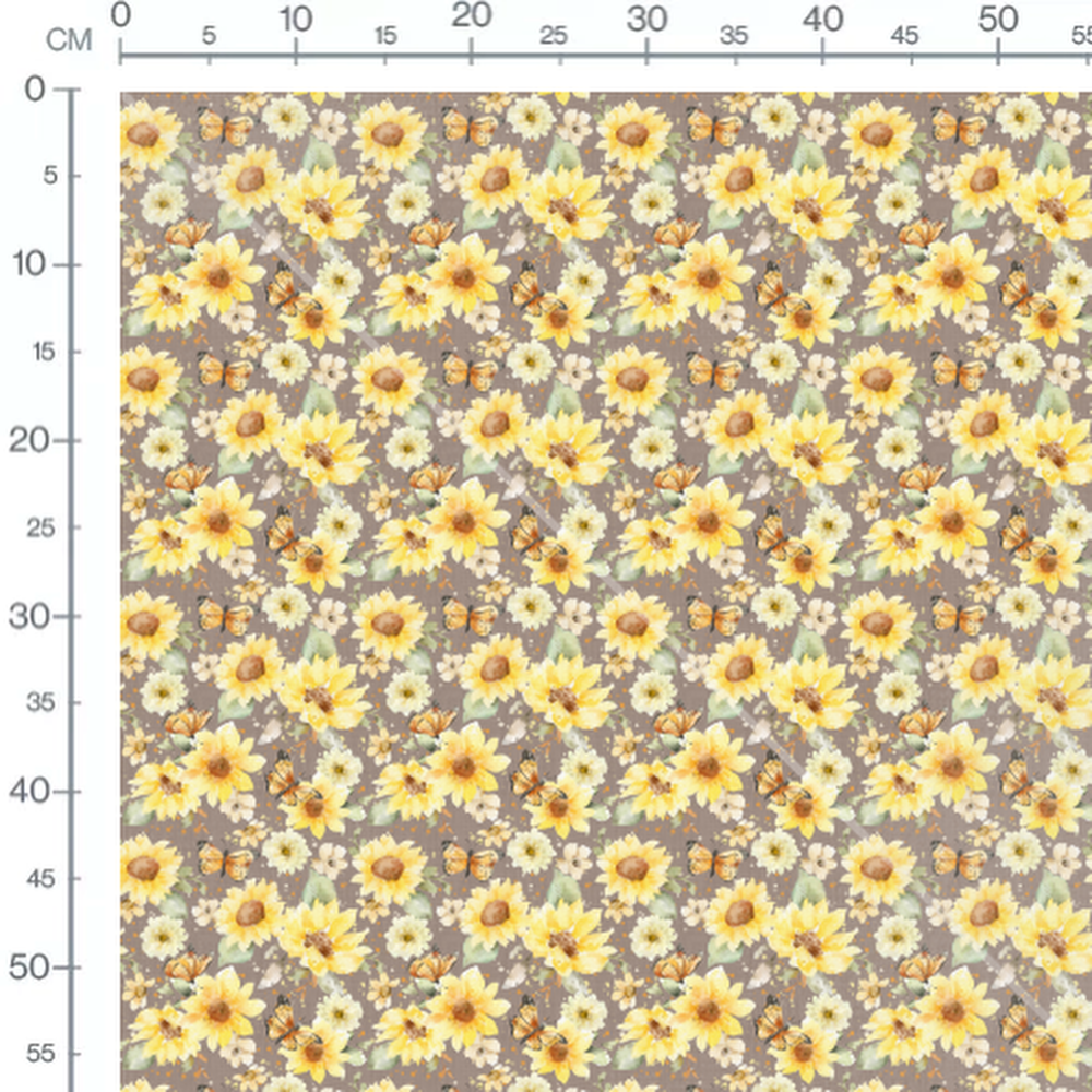 Tissu - Tournesols et papillons orange