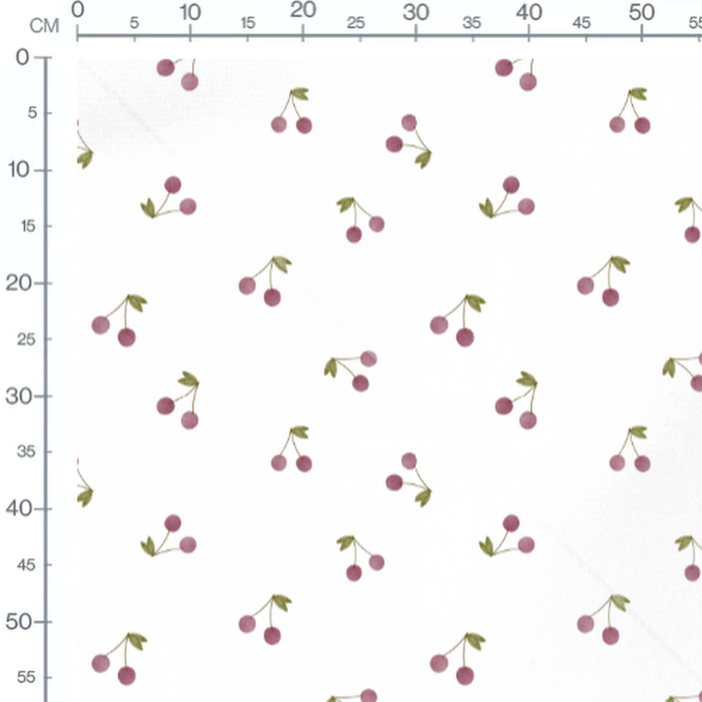 Tissu - Cerises aquarelle sur blanc