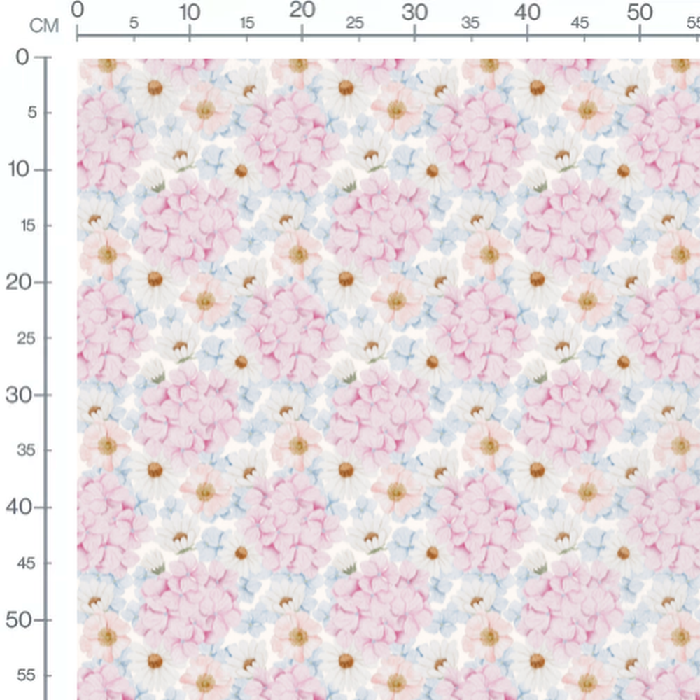 Tissu - Fleurs roses et touches bleues