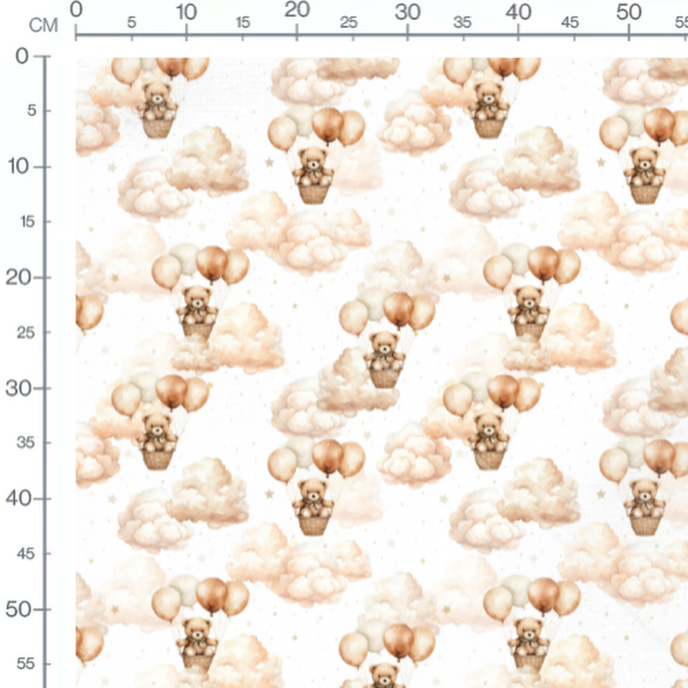 Tissu - Oursons montgolfières et nuages