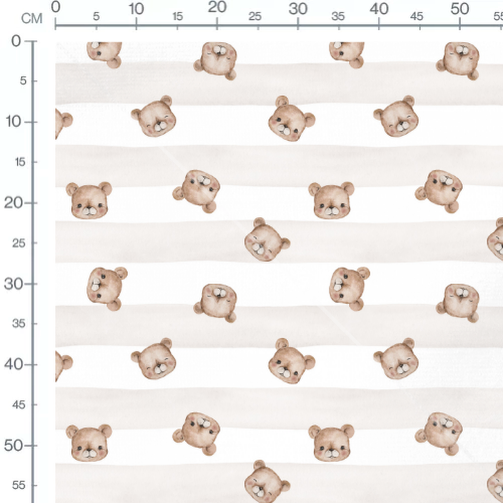 Tissu - Ours marron sur rayures claires