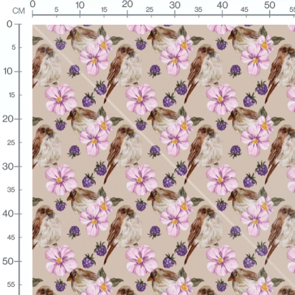 Tissu - Oiseaux bruns sur fond beige 2