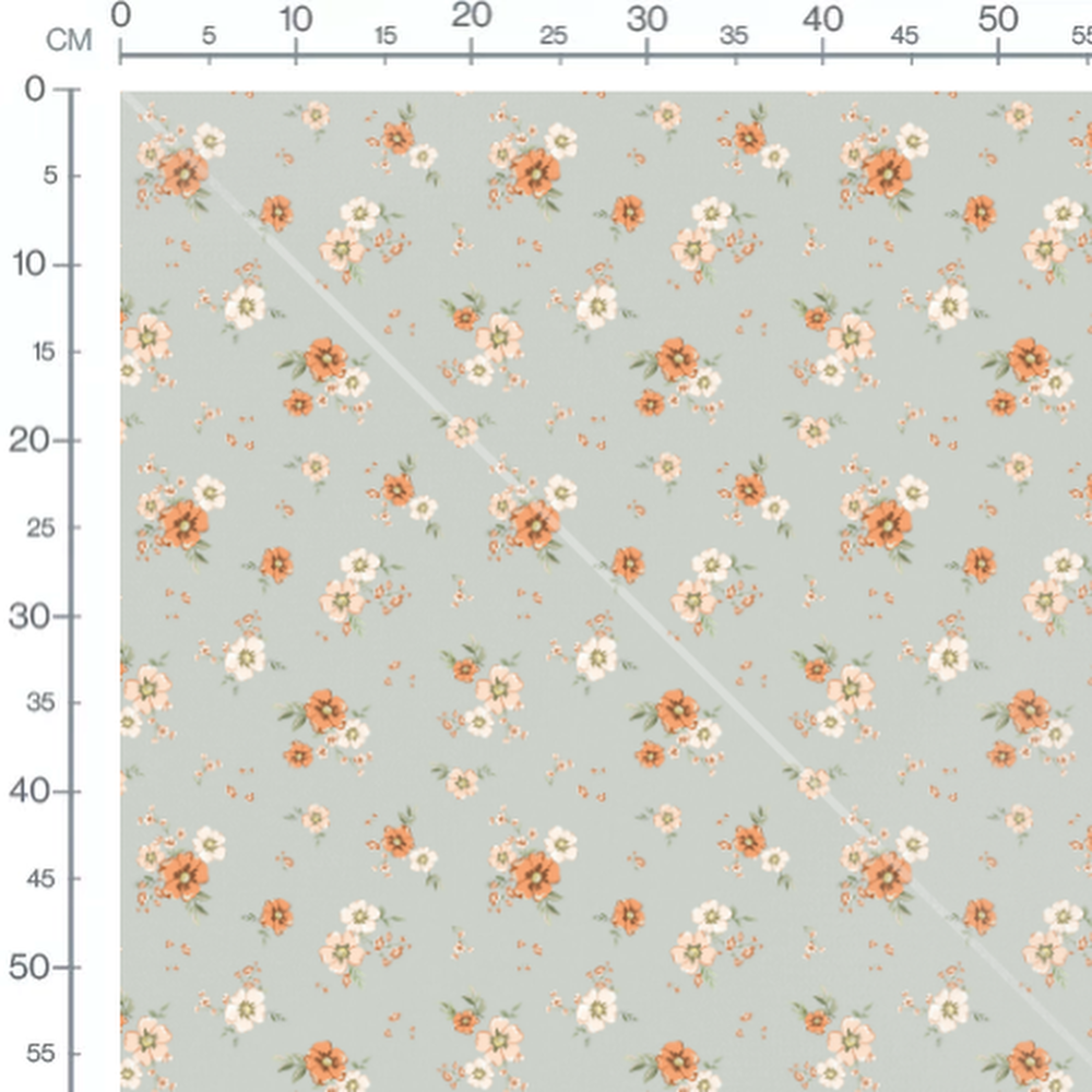 Tissu - Fleurs orange et blanches gris