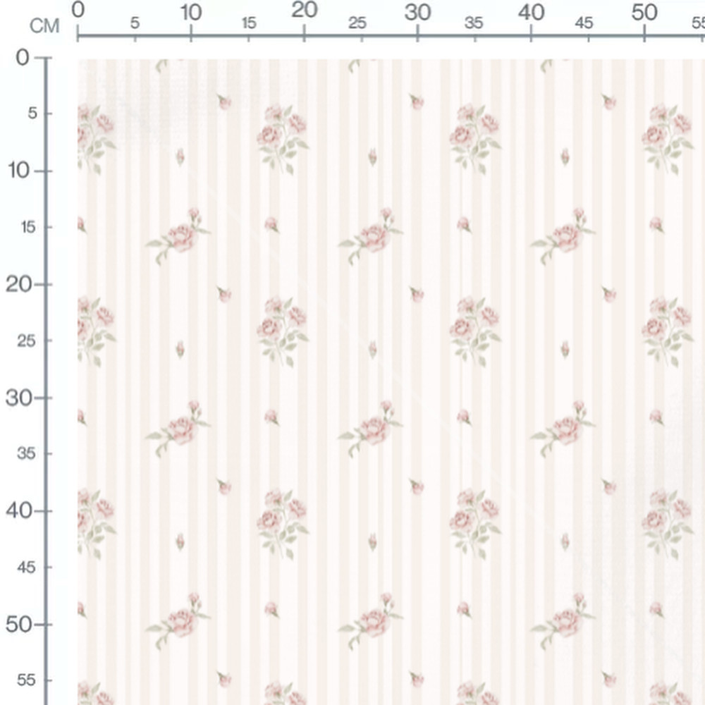 Tissu - Roses et rayures beiges