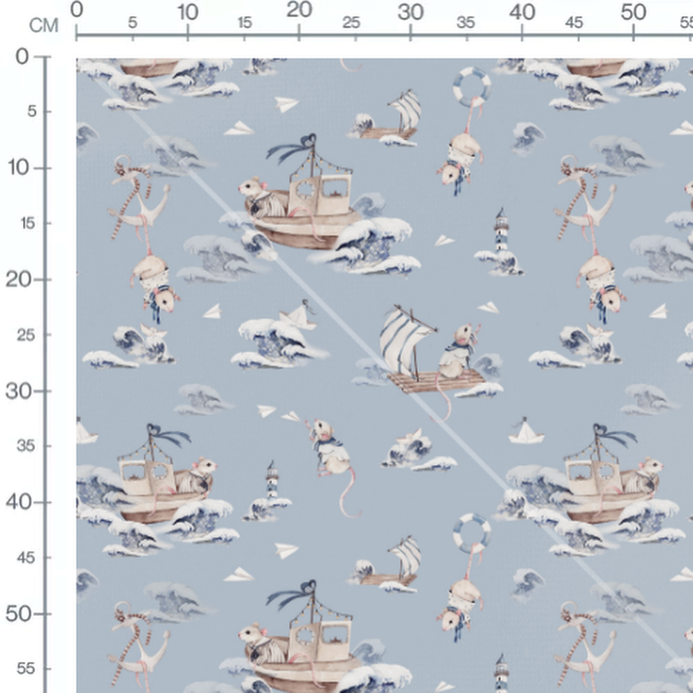 Tissu - Souris marines sur vagues