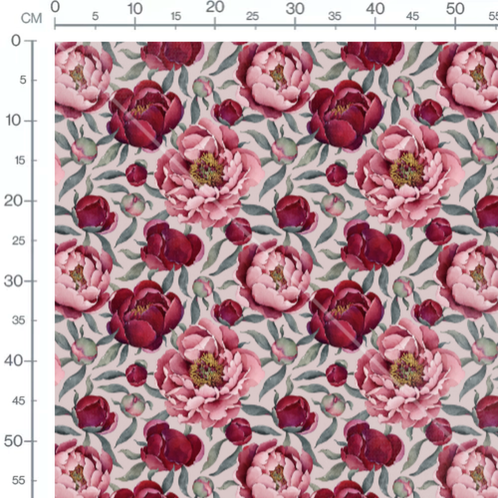 Tissu - Pivoines rouges sur beige