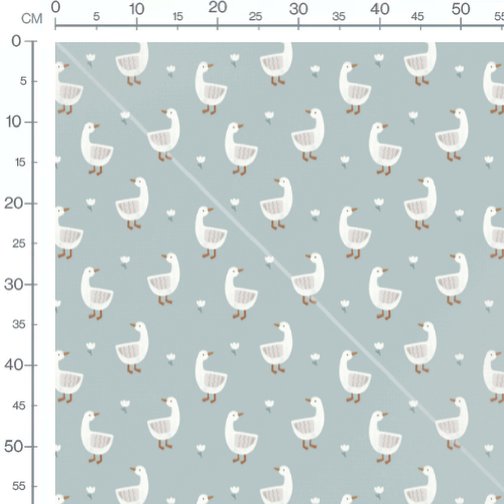 Tissu - Oies blanches sur fond bleu