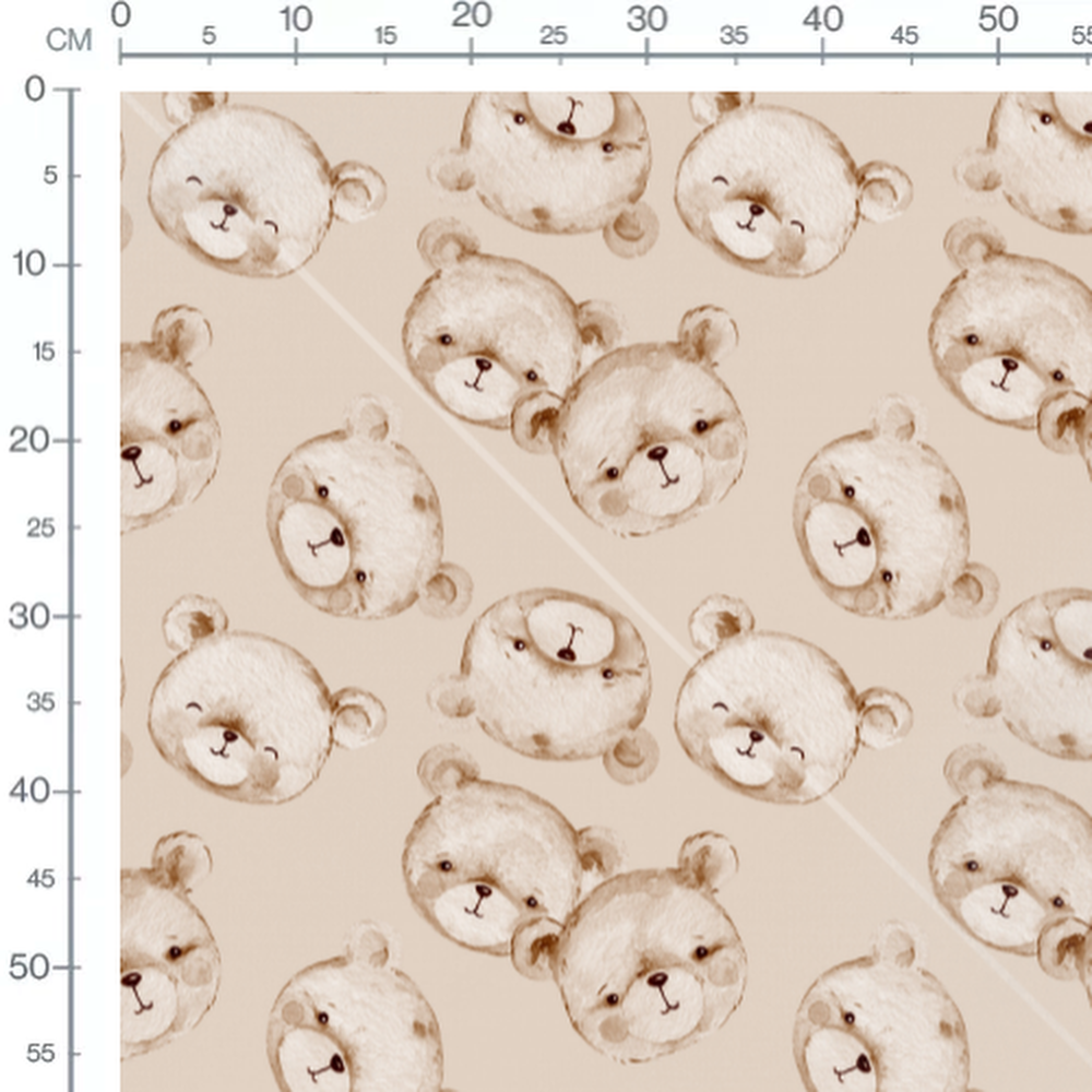 Tissu - Ours marron sur fond beige